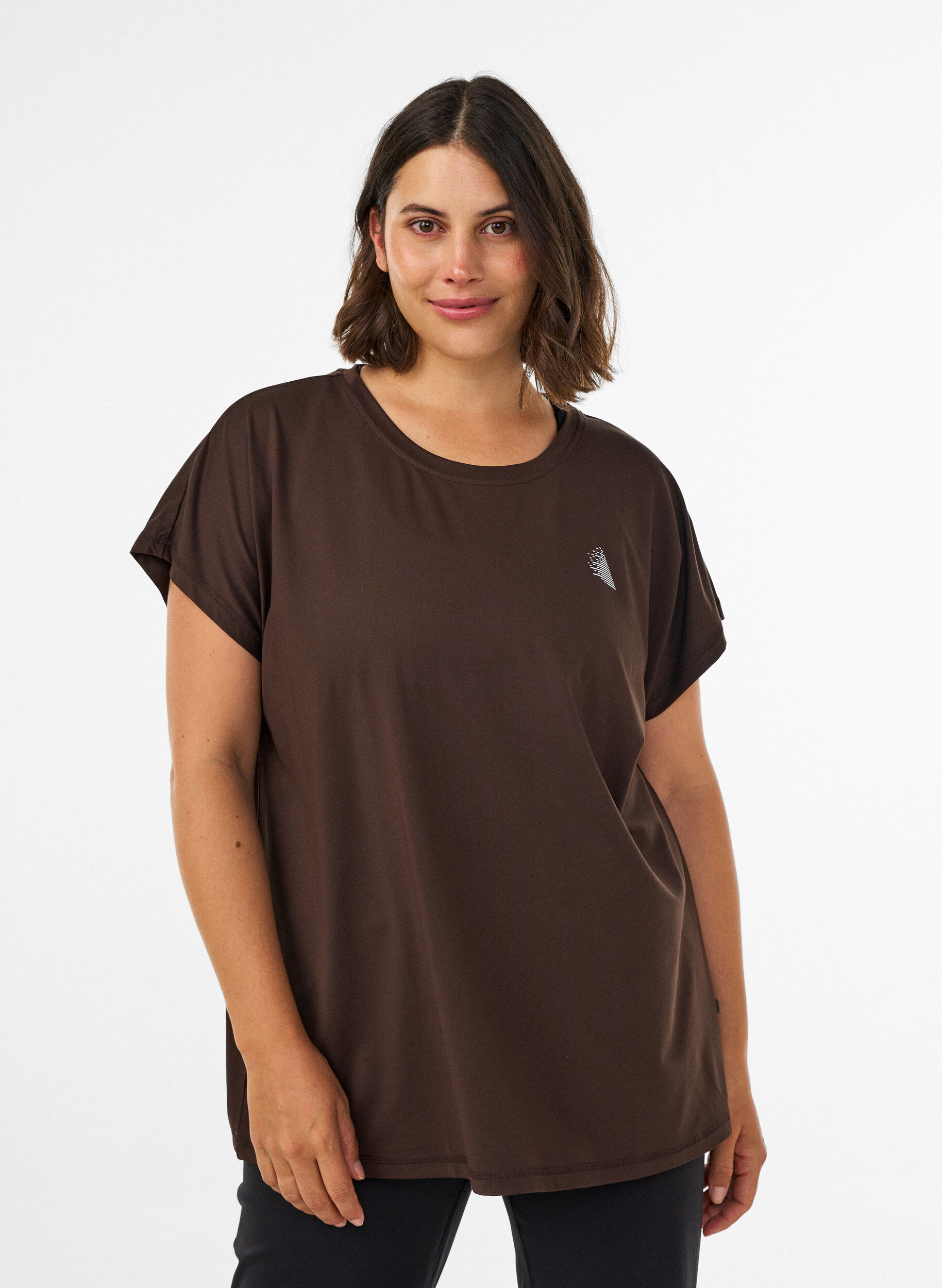 T-shirt de sport couleur unie, Marron, Model