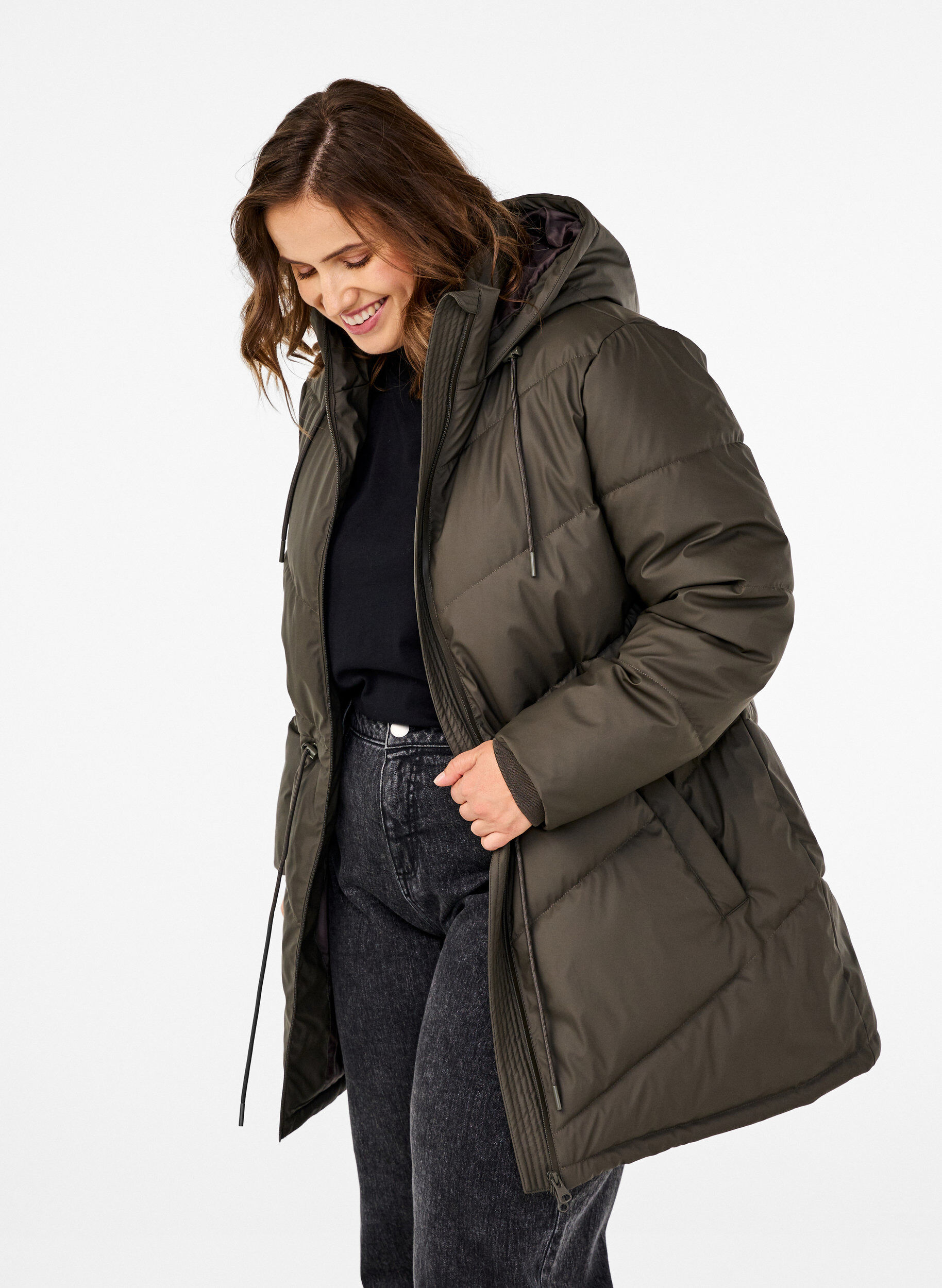 Zizzi Wasserabweisende Steckenjacke mit Kapuze, Braun, Model image number 0