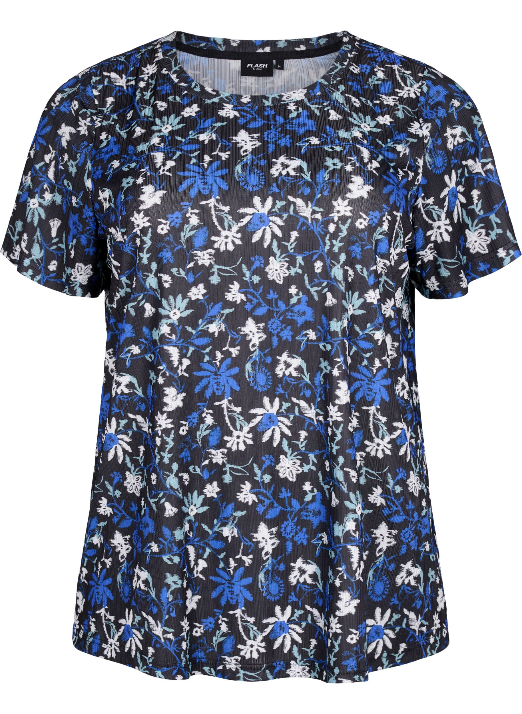 Zizzi FLASH &ndash; T-Shirt mit Blumendruck, Black Blue Green AOP, Packshot image number 0