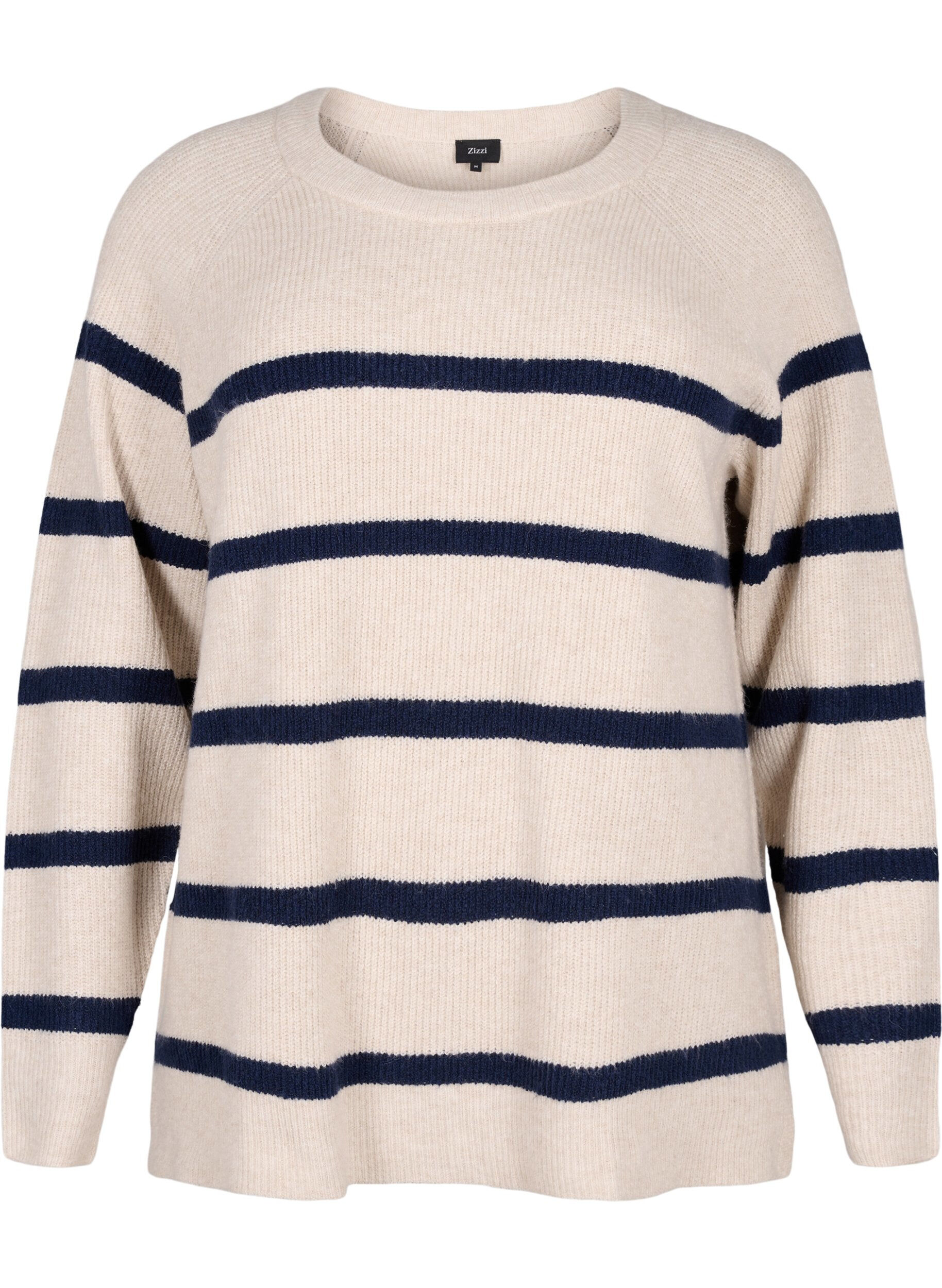 Zizzi Rippenstrickpullover mit Streifen, P.Stone/Navy.B.Mel., Packshot image number 0