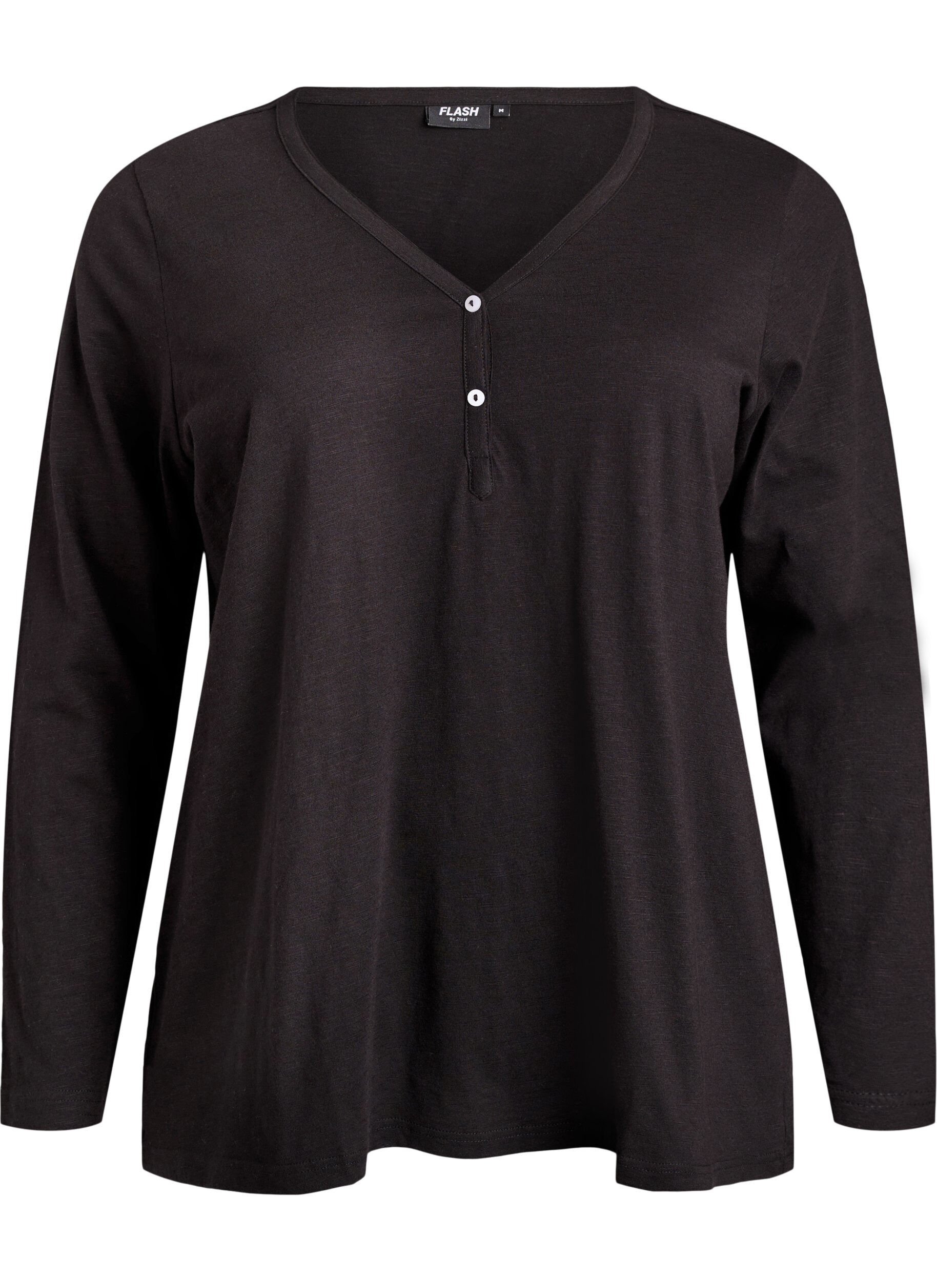 FLASH - Langarmshirt mit V-Ausschnitt und Kn&ouml;pfen
