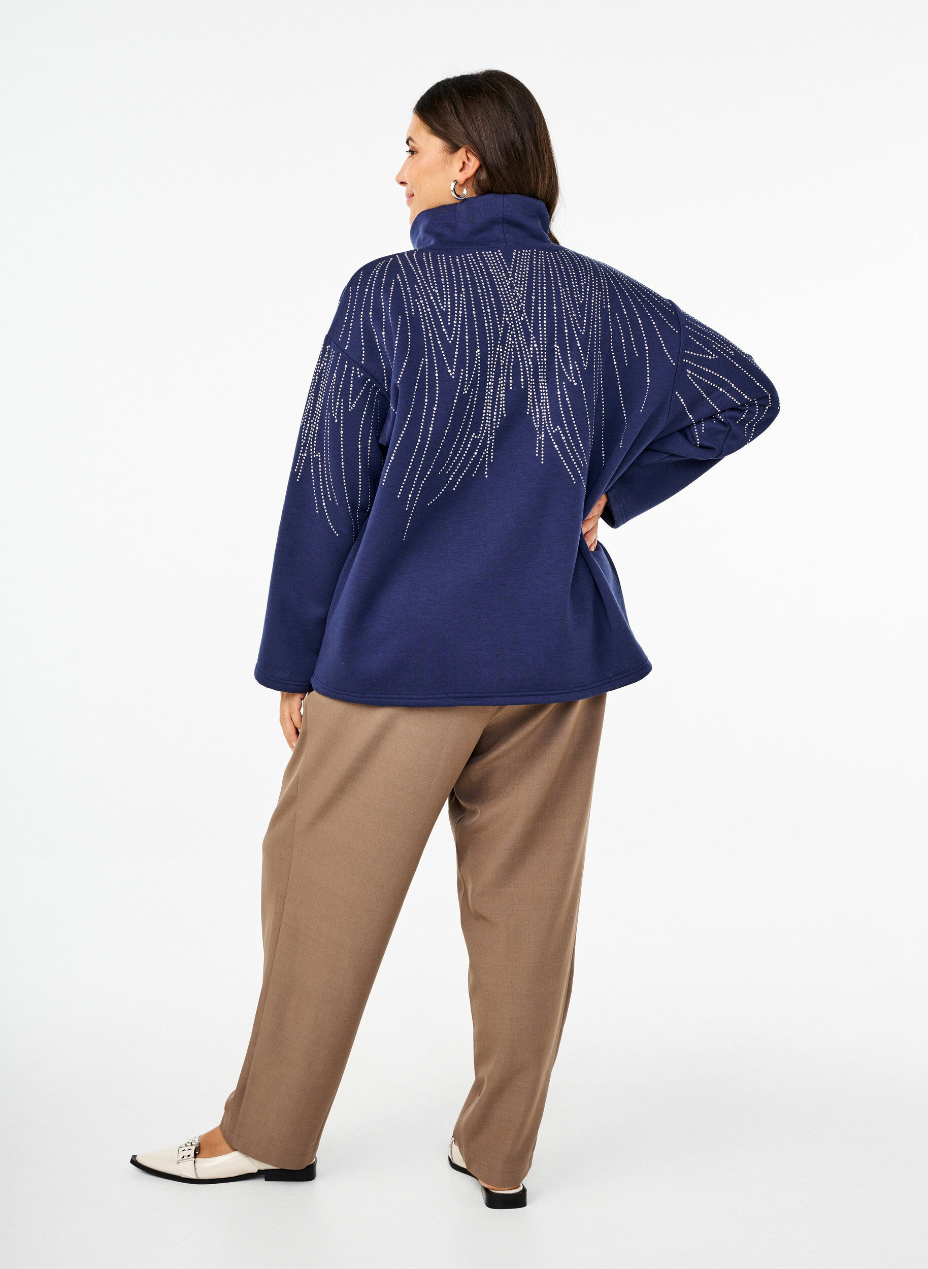 Zizzi Pantalon taille haute &agrave; volants et ceinture &agrave; nouer, Walnut Melange, Model image number 1