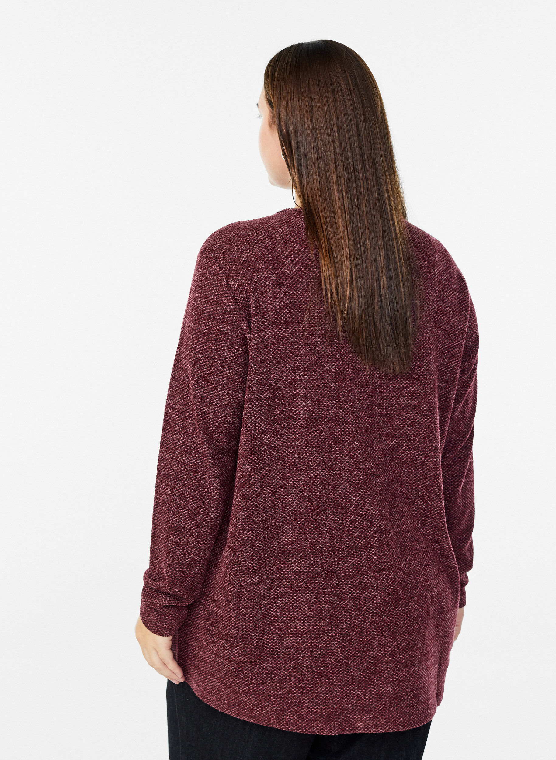 ZizziBlouse &agrave; manches longues avec texture, Bordeaux fonc&eacute;, Model image number 2