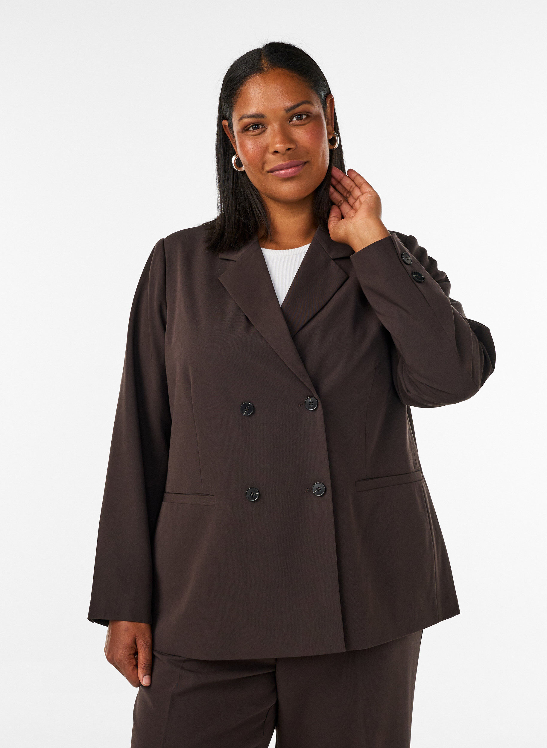 ZizziZweireihiger Blazer mit lockerer Passform, Braun, Model image number 0
