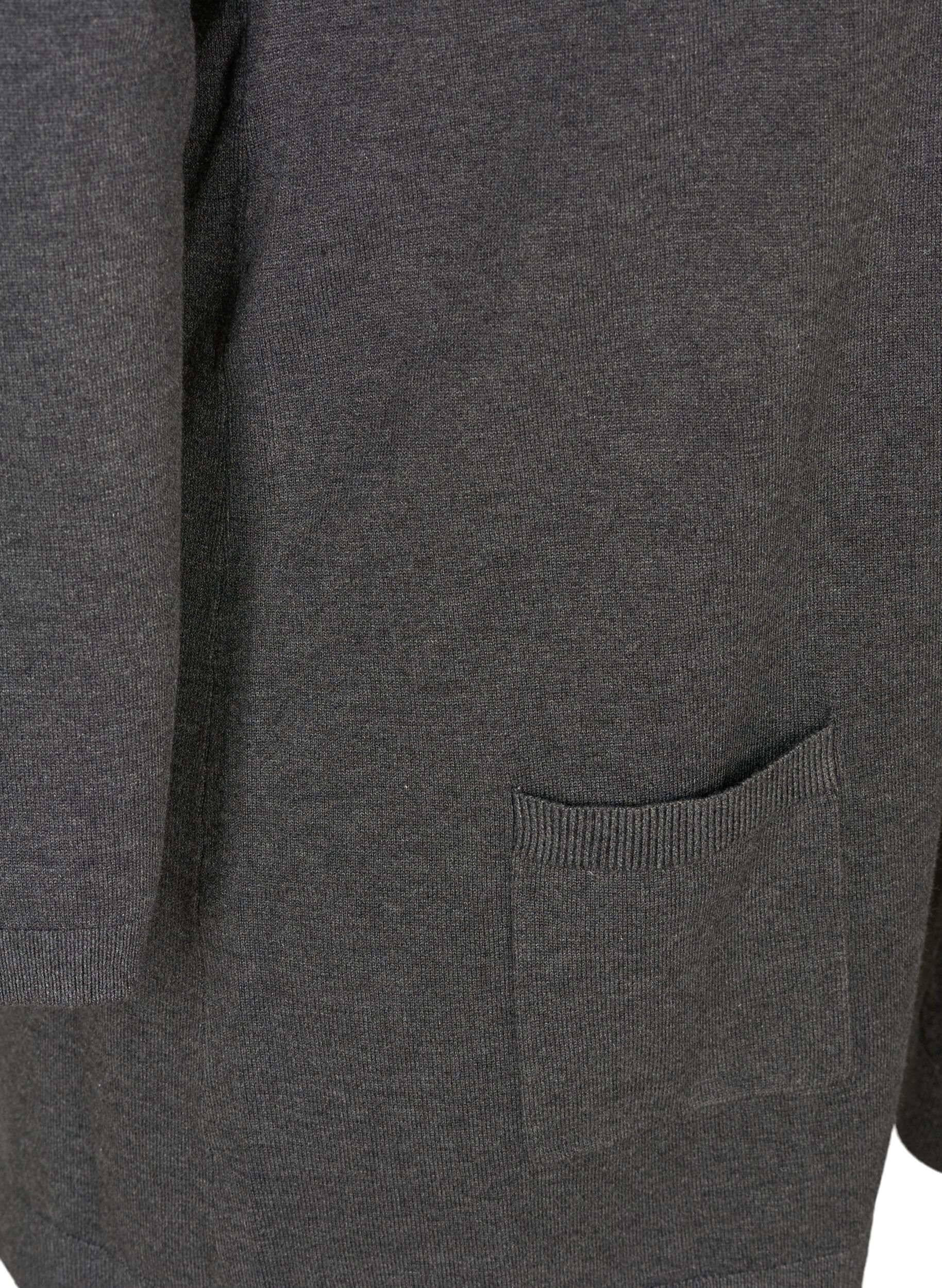 Zizzi Long cardigan tricot&eacute; dans un m&eacute;lange de viscose, Gris anthracite, Packshot image number 3