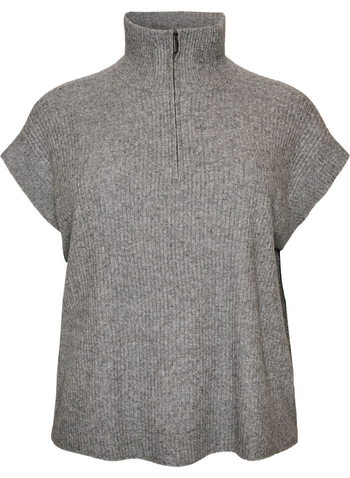 Gilet en maille avec col montant et zip court, Gris, Packshot image number 0