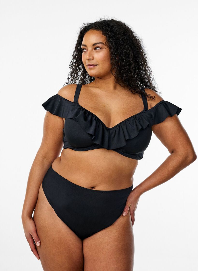 Haut de bikini &agrave; armatures et volants, Noir, Model image number 1