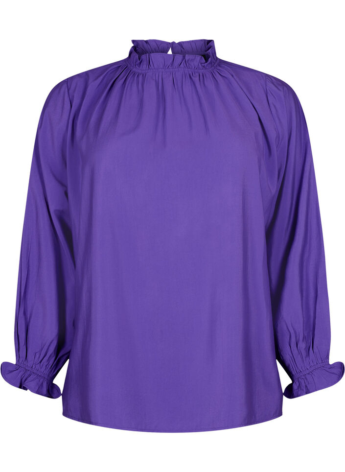 Langärmelige Viskosebluse mit Rüschen, Prism Violet, Packshot image number 0