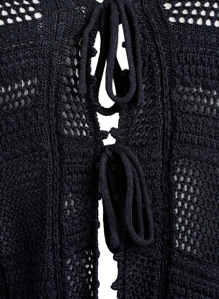 Strickjacke mit Bindeb&auml;ndern und Lochmuster, Schwarz, Packshot image number 2