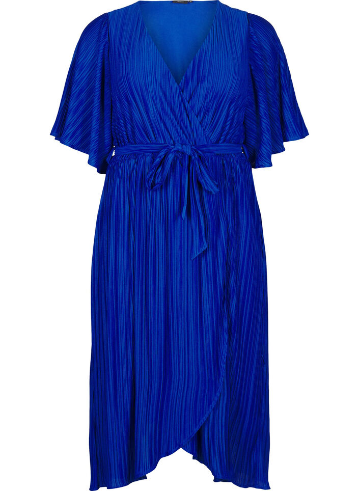 Robe midi pliss&eacute;e avec manches chauve-souris, Bleu, Packshot image number 0