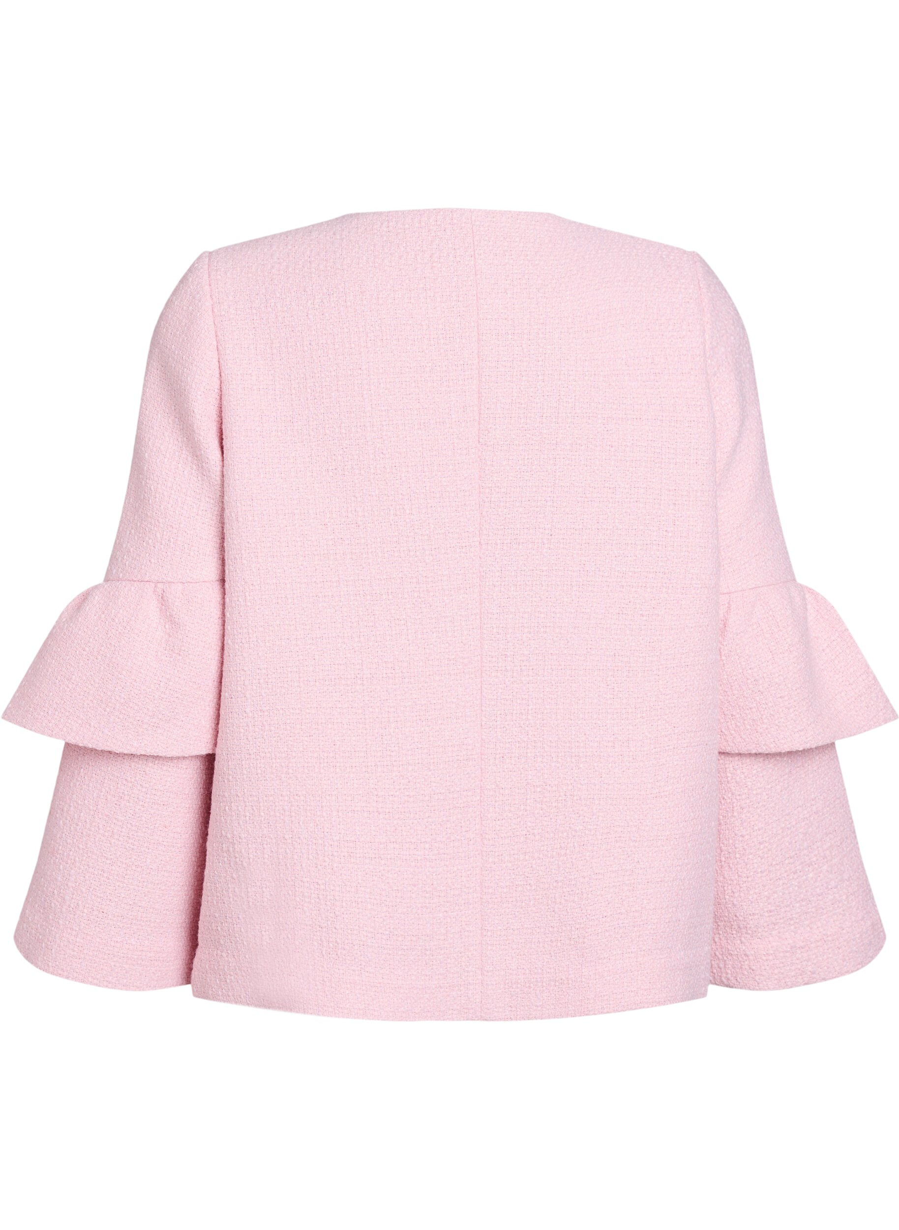 Zizzi Jacke aus Boucl&eacute; mit R&uuml;schendetails, Pink, Packshot image number 1