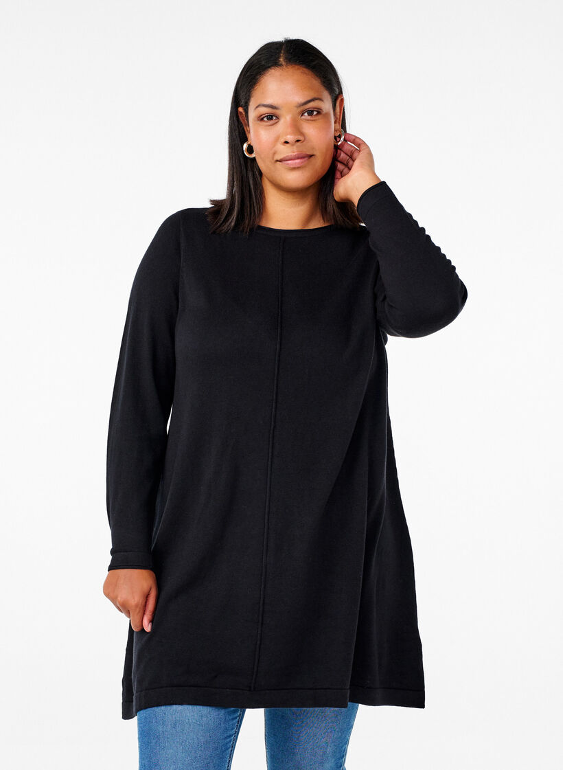 Robes tricot&eacute;es en m&eacute;lange coton-viscose, Noir, Model image number 0