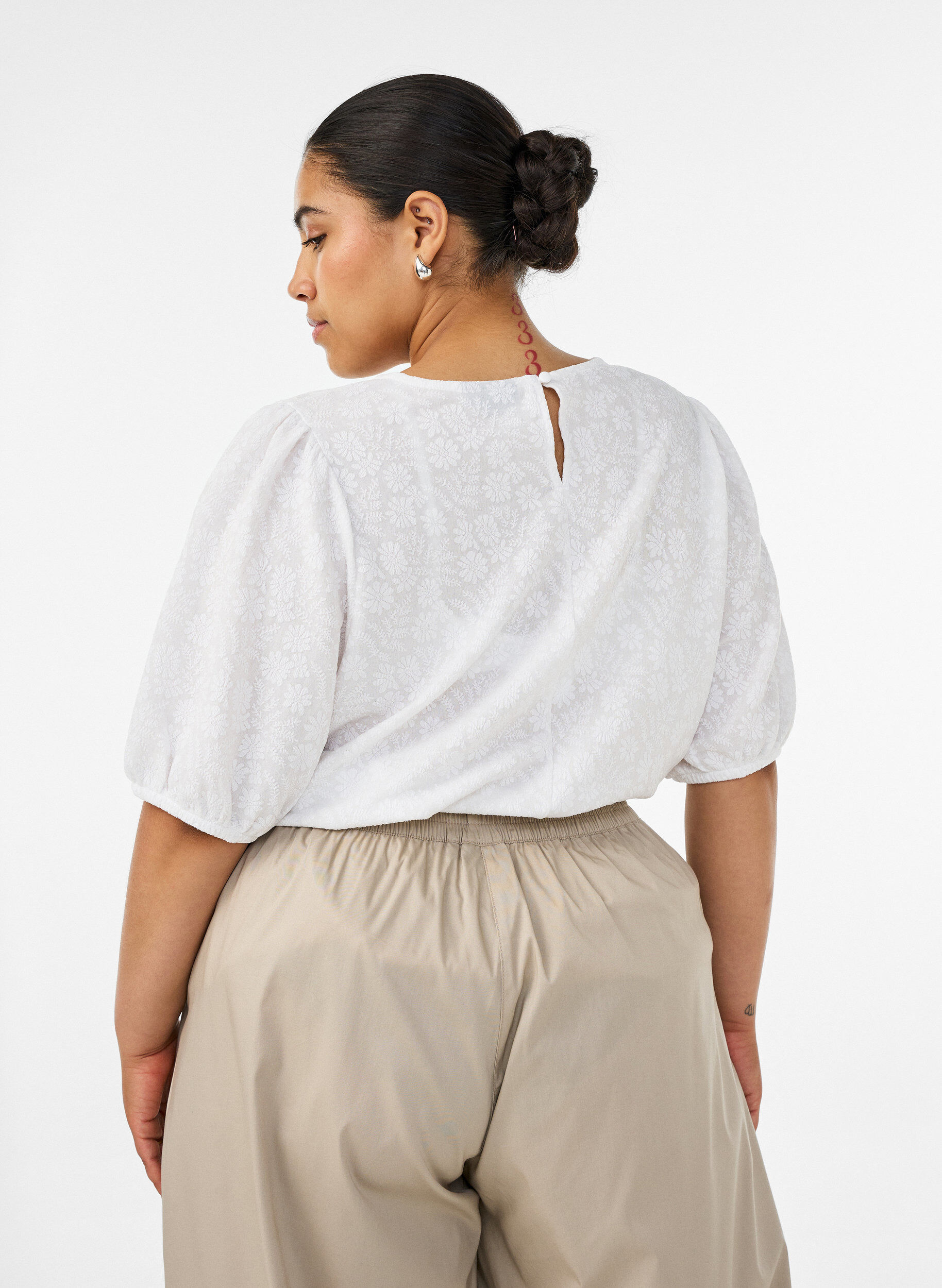 ZizziBlouse textur&eacute;e &agrave; manches courtes, Blanc, Model image number 2
