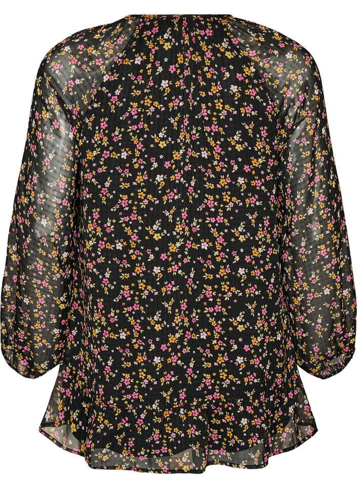 Tunique imprim&eacute;e florale en coupe A, Noir, Packshot image number 1