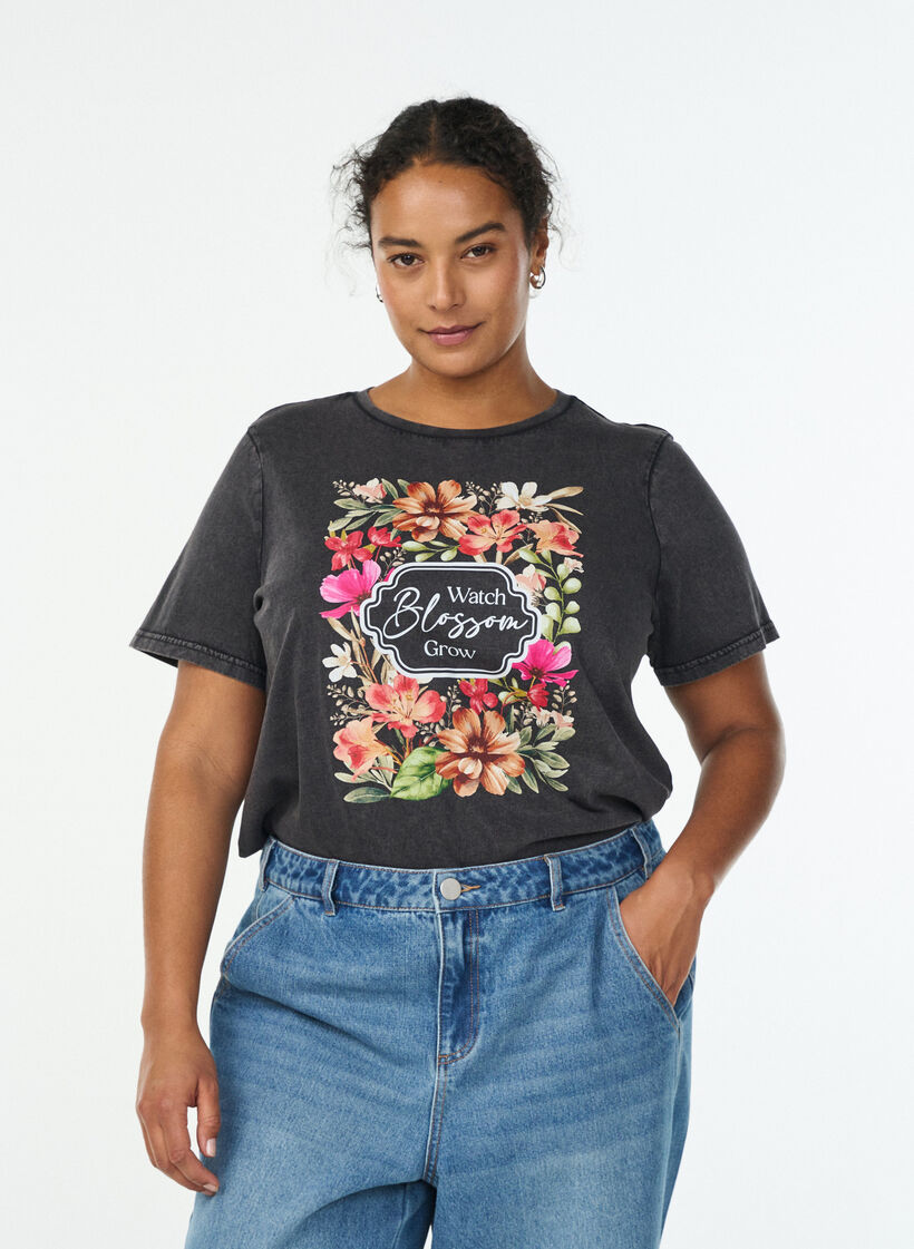 T-Shirt aus Bio-Baumwolle mit Print, Grau, Model image number 0