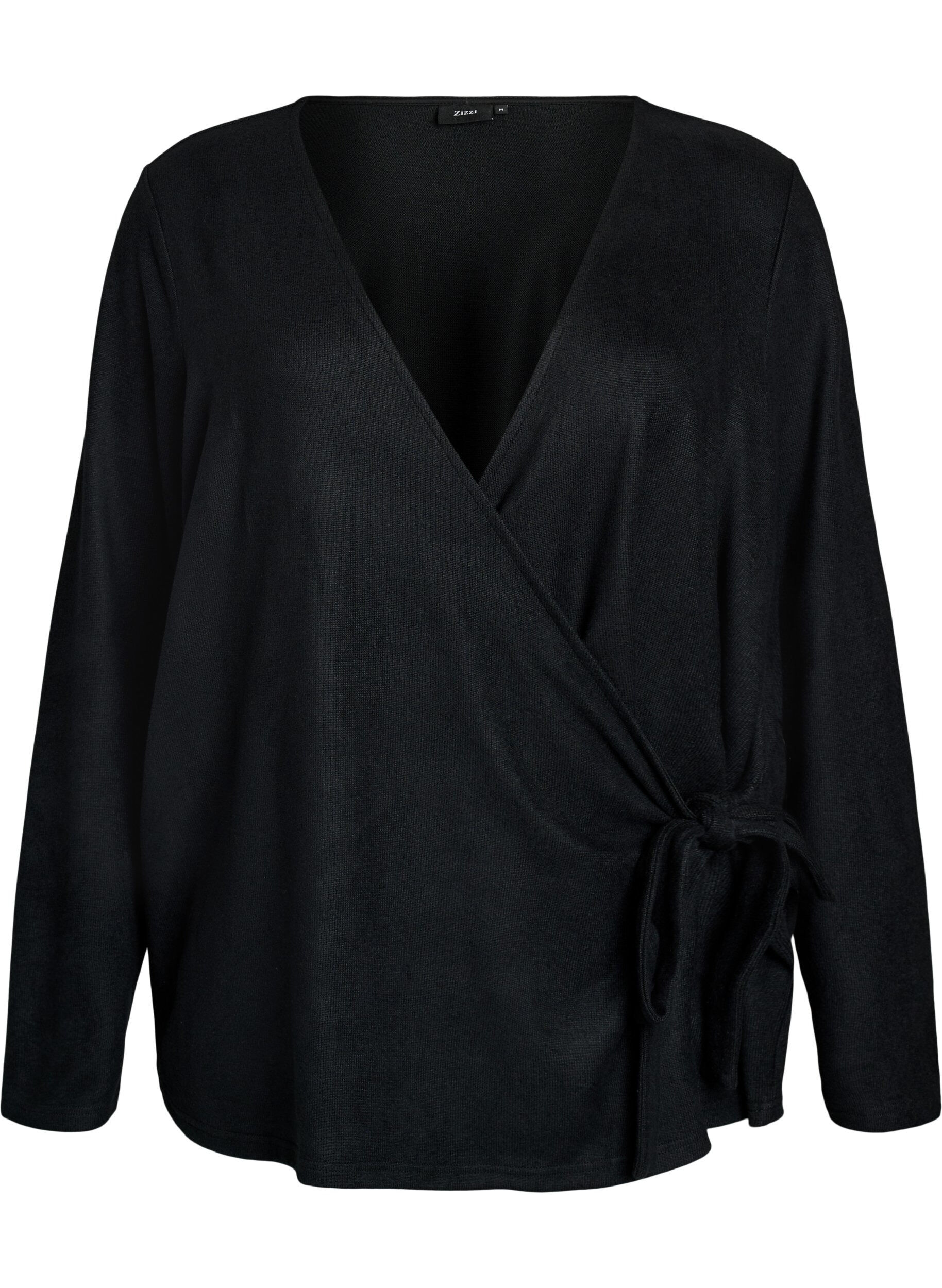 ZizziWickelbluse aus Jersey mit Bindeband, Schwarz, Packshot image number 0