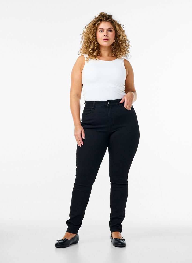 Jean Amy taille haute et coupe super slim, Noir, Model image number 0