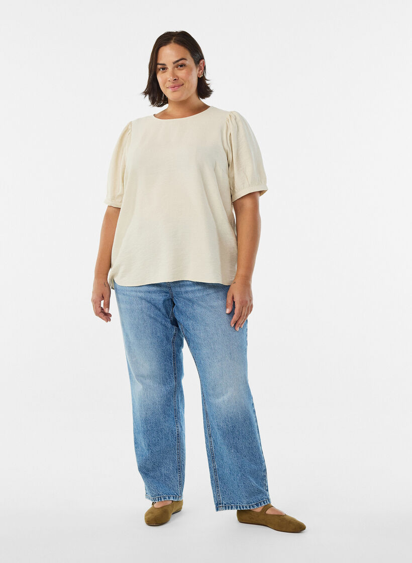 Bluse aus Viskose mit halben Ärmeln, Beige, Model image number 1