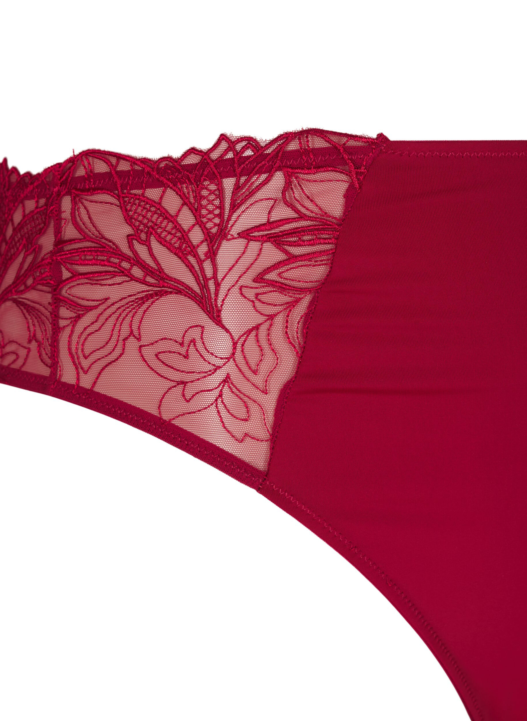 ZizziStringtanga aus Mikrofaser mit Spitzensaum, Rot, Packshot image number 3