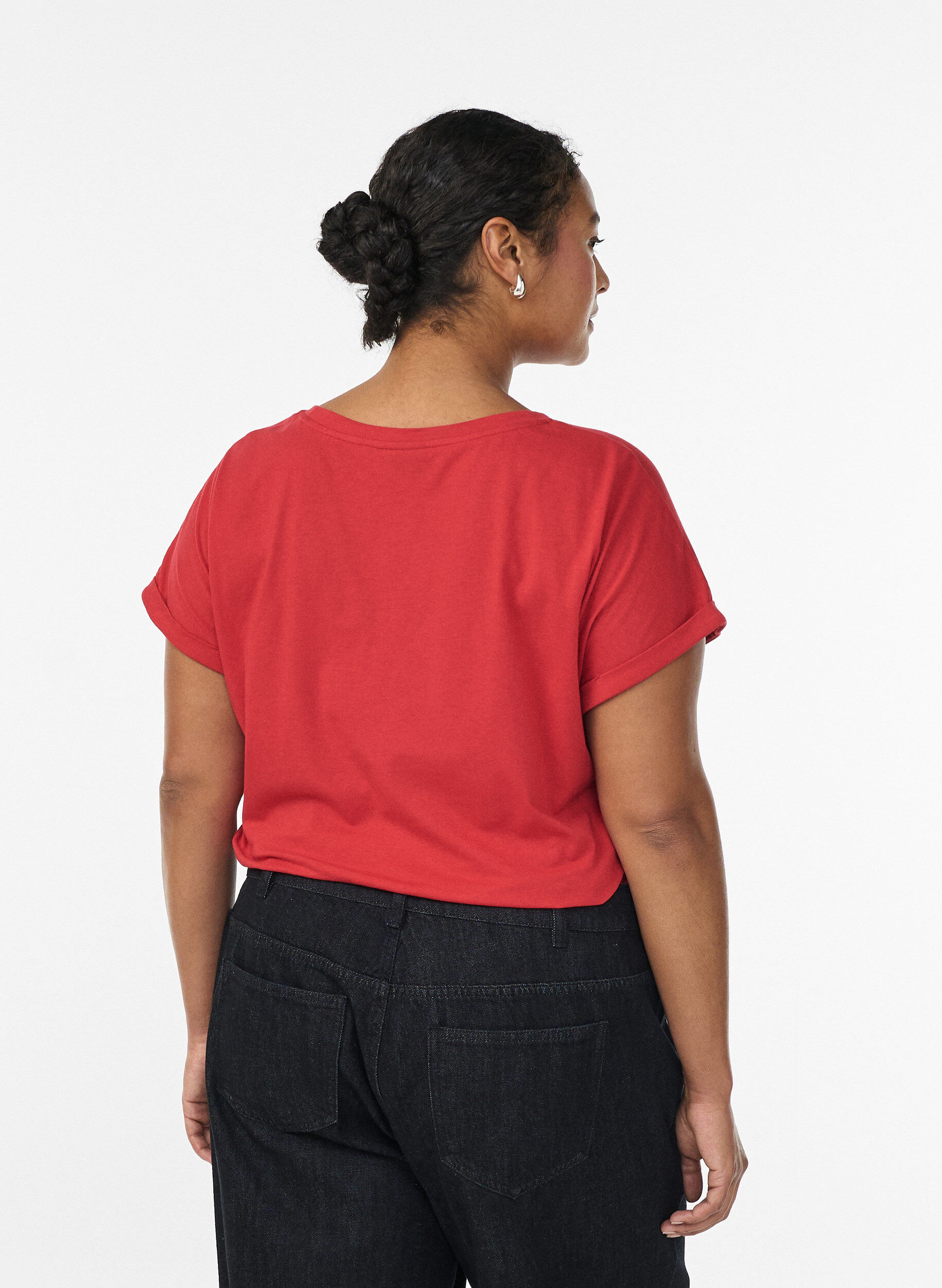 Zizzi Kurz&auml;rmeliges T-Shirt aus Baumwollmischgewebe, Rot, Model image number 2
