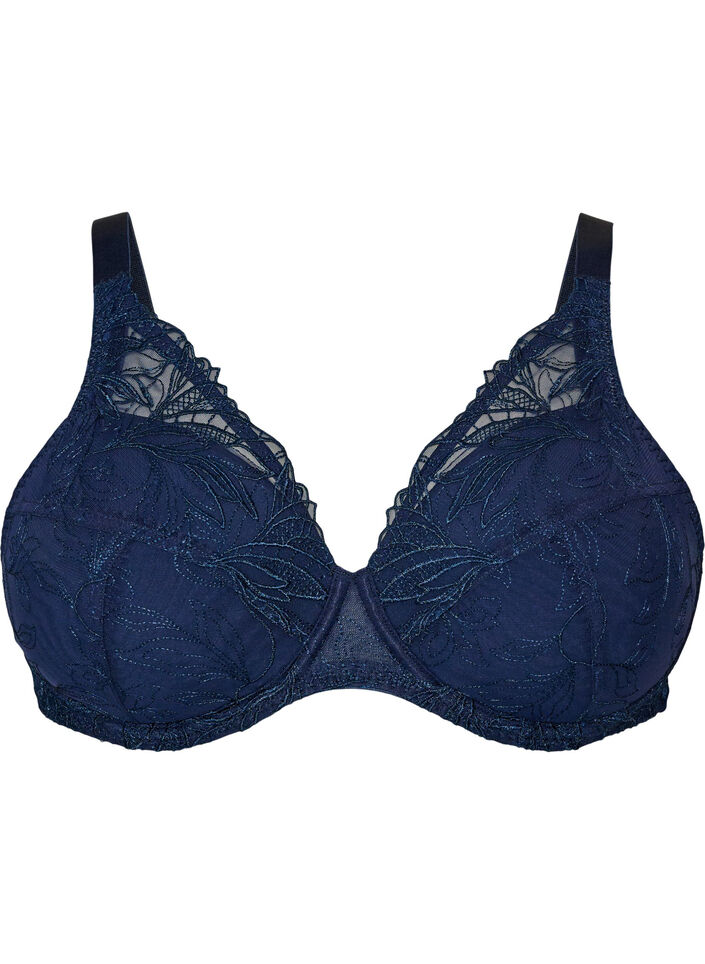 Soutien-gorge rembourr&eacute; en dentelle avec armatures, Bleu, Packshot image number 0