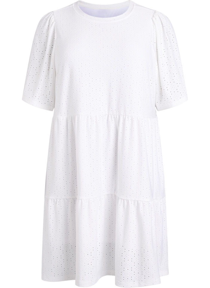 Robe courte avec motif en dentelle et jupe &agrave; volants, Blanc, Packshot image number 0