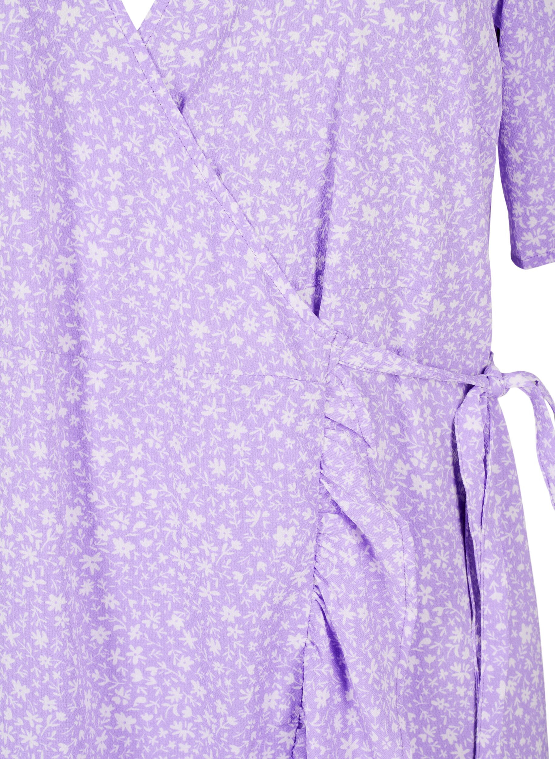 Zizzi Robe cache-c&oelig;ur imprim&eacute;e &agrave; manches courtes, Violet, Packshot image number 2