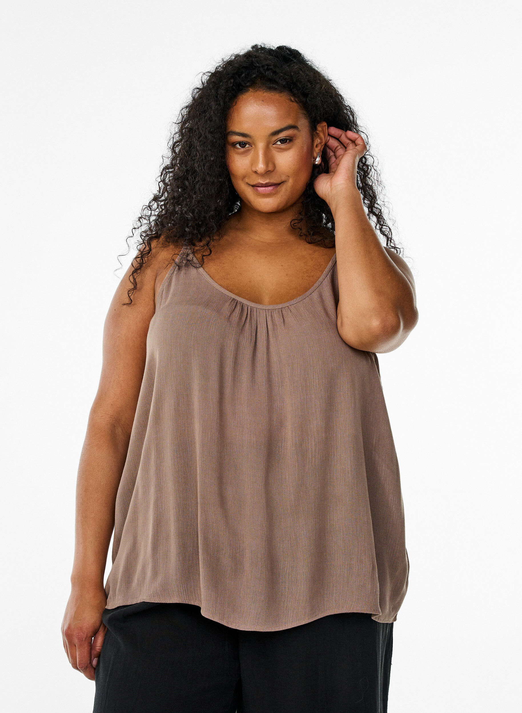 ZizziTop &agrave; bretelles en viscose, Marron, Model image number 0