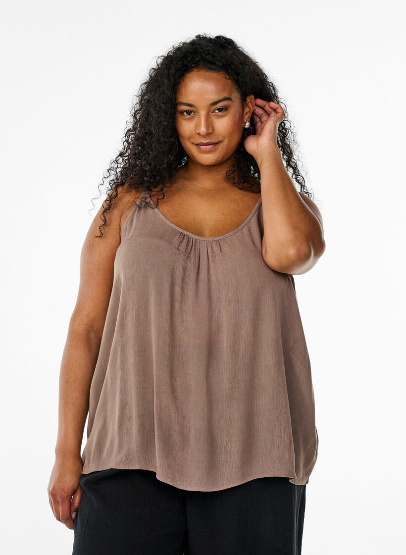 Top &agrave; bretelles en viscose, Marron, Model image number 0