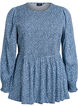Bluse mit gesmoktem Oberteil und gebl&uuml;mtem Print, Blau, Packshot image number 0