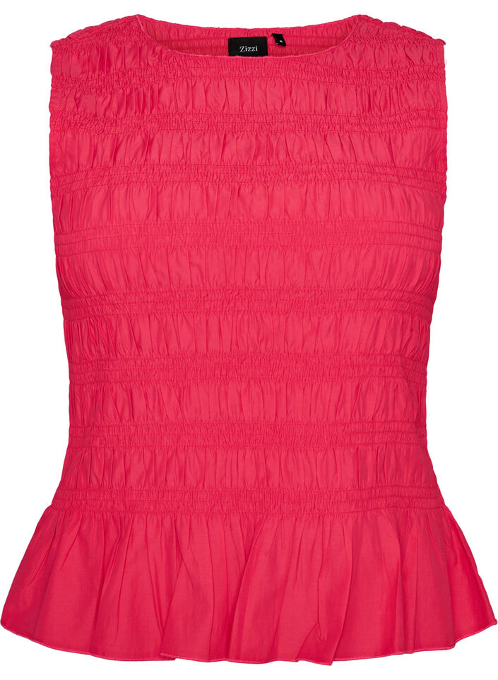 Smocktop mit U-Boot-Ausschnitt und Peplumsaum, Rot, Packshot image number 0