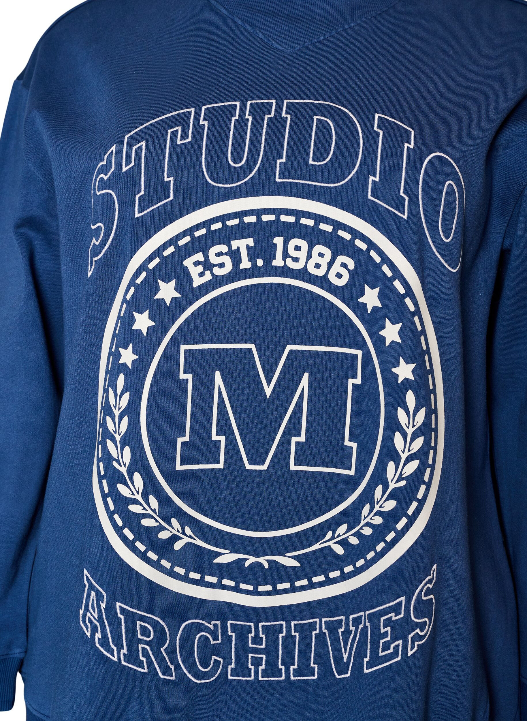 ZizziSweat-shirt avec col montant et motif sportif sur le devant, Bleu, Packshot image number 2