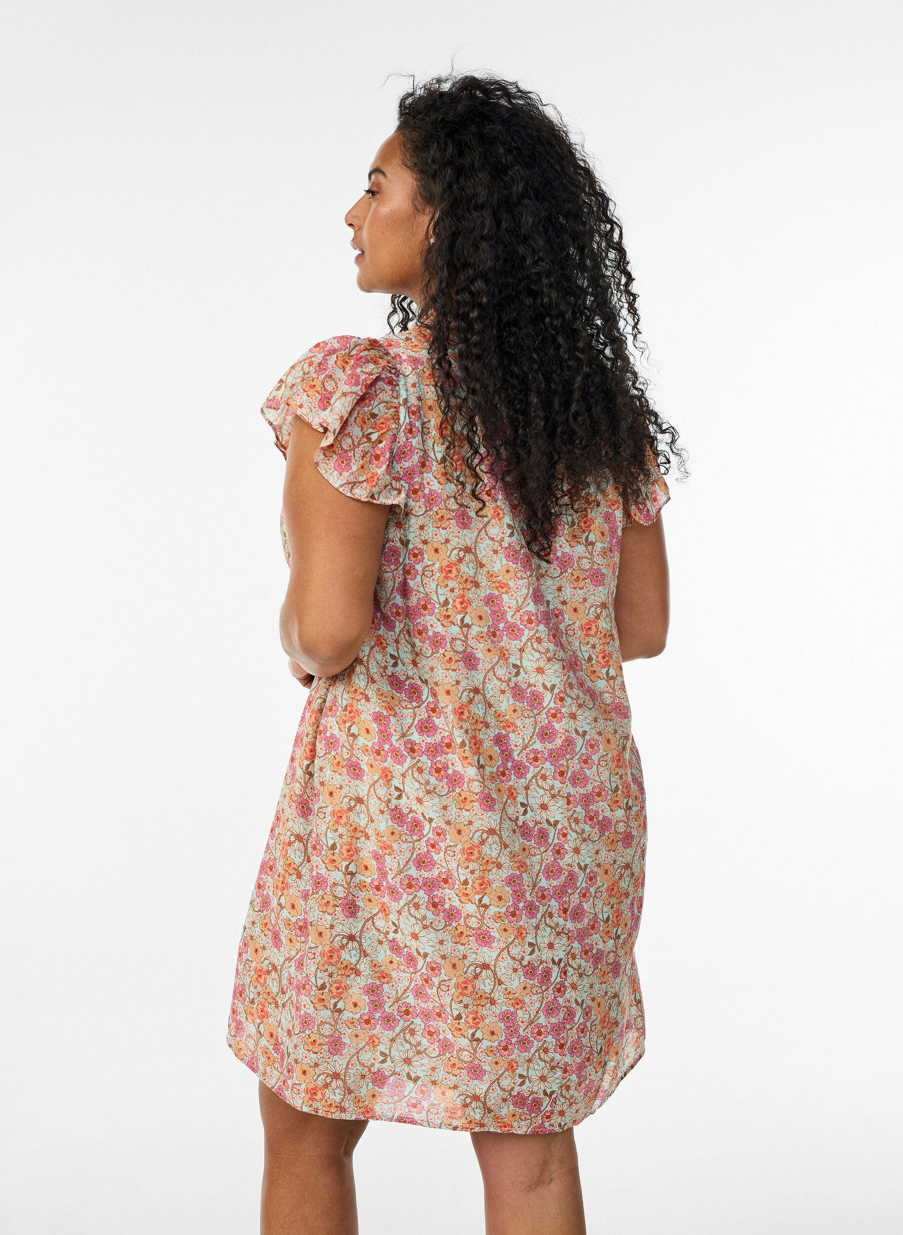 ZizziRobe courte en viscose avec smocks et imprim&eacute; fleuri, Orange, Model image number 2