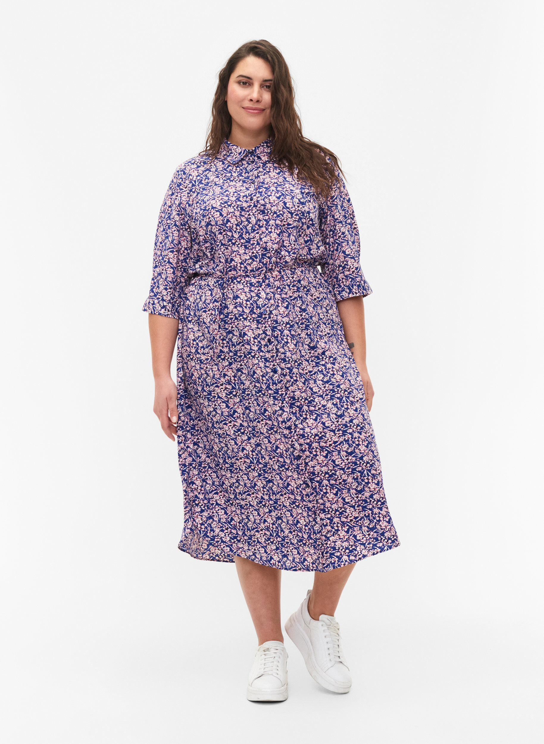 Zizzi FLASH - Hemdkleid mit Blumenprint, Strong Blue Flower, Model image number 0