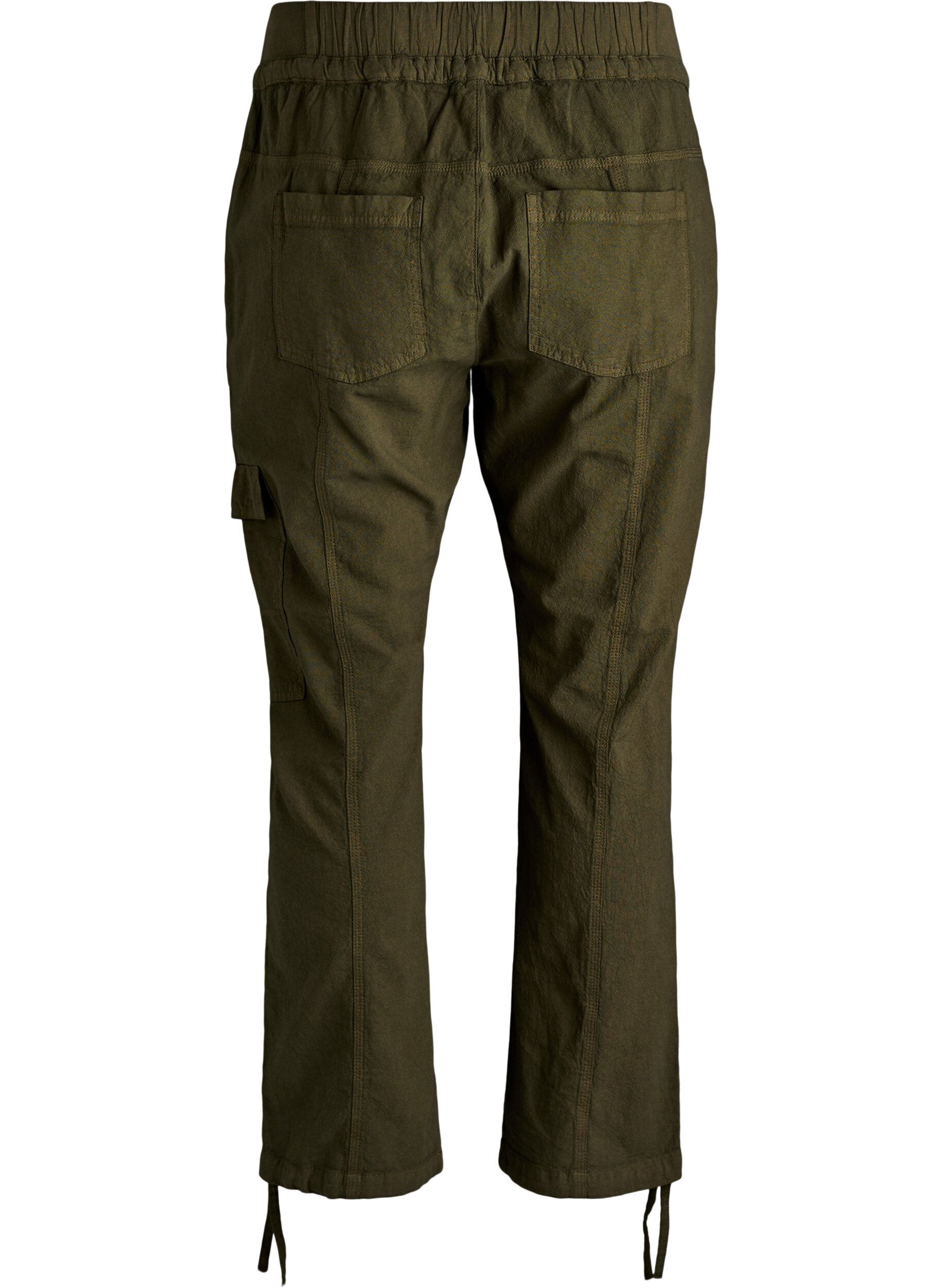 Zizzi Pantalon cargo ample en coton, Vert fonc&eacute;, Packshot image number 1