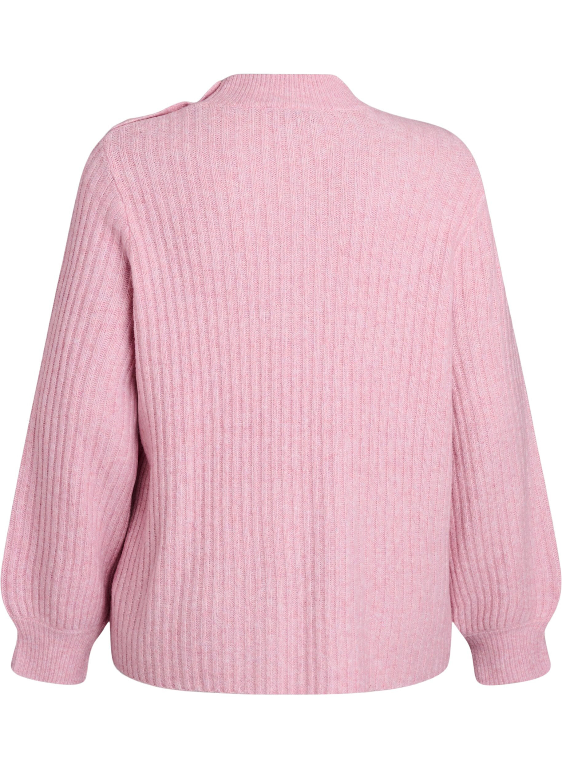 ZizziPull c&ocirc;tel&eacute; &agrave; manches bouffantes et boutons, Rose poudr&eacute;e, Packshot image number 1