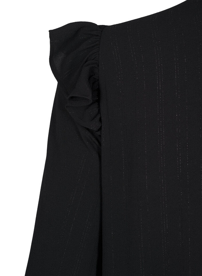 Robe courte &agrave; volants et paillettes, Noir, Packshot image number 3