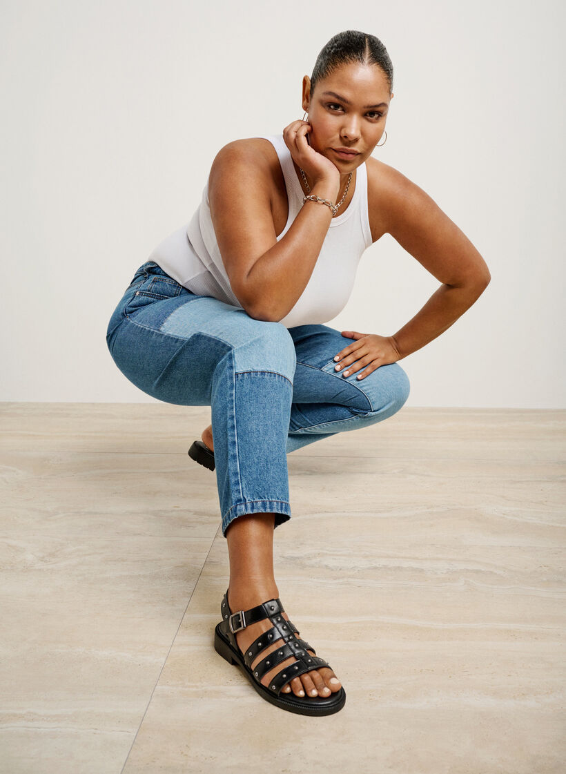 Weit geschnittene Sandale mit Nieten, Schwarz, Image image number 0