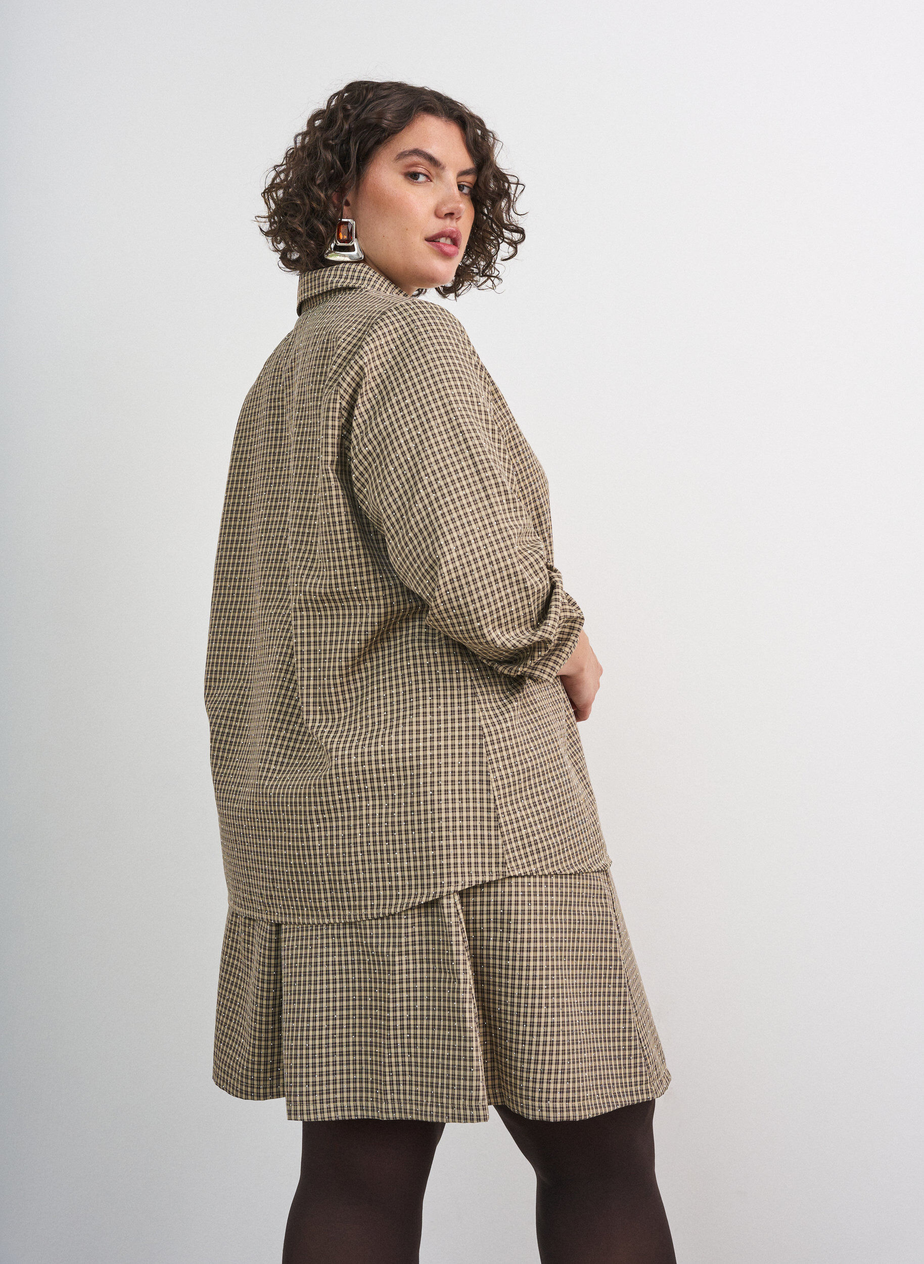 ZizziJupe &agrave; mini-carreaux et strass, Marron, Model image number 2