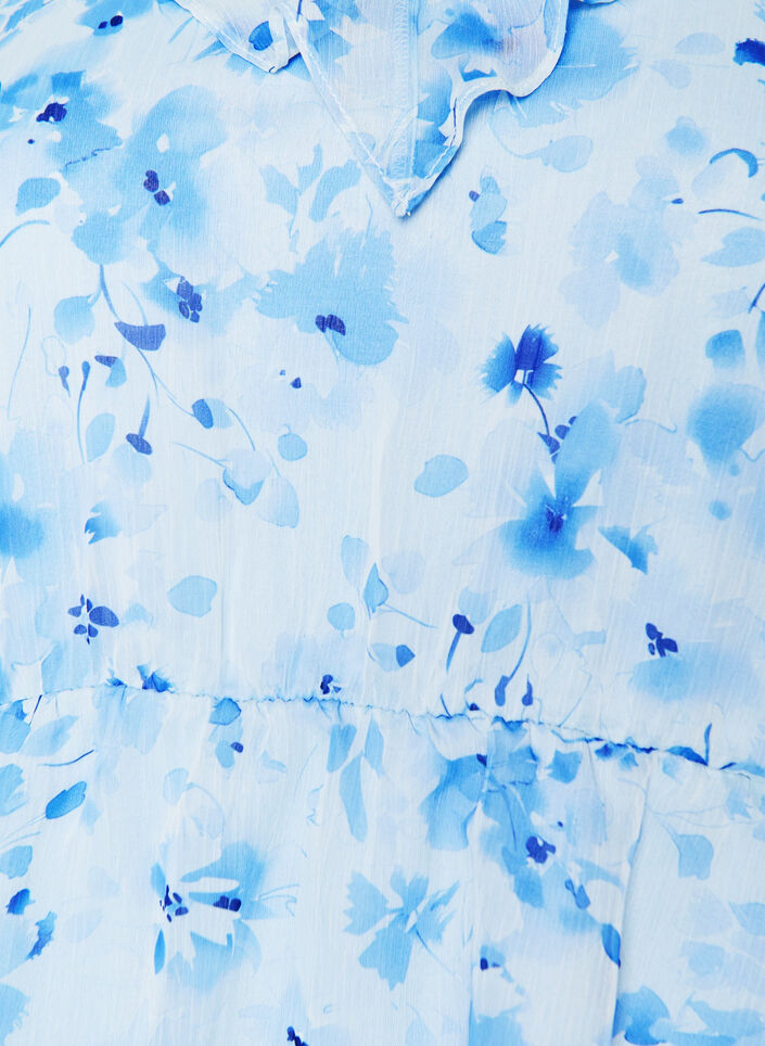 Blouse fleurie avec col &agrave; volants et effet peplum, Bleu, Packshot image number 2
