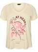 T-Shirt aus Baumwolle mit Frontprint und V-Ausschnitt, Beige, Packshot image number 0