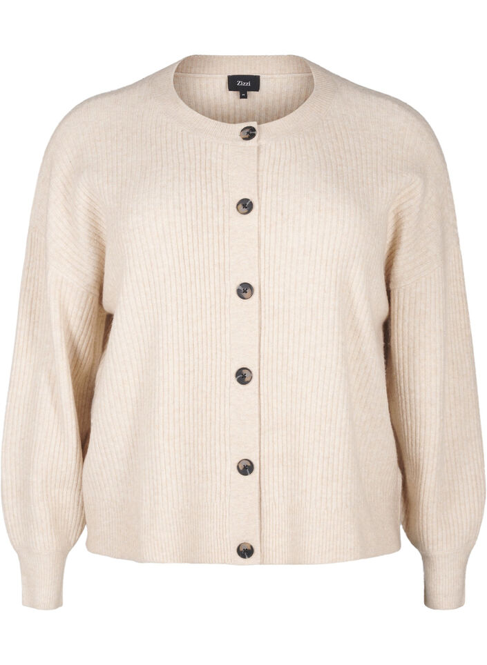 Cardigan en tricot côtelé avec boutons, Beige, Packshot image number 0