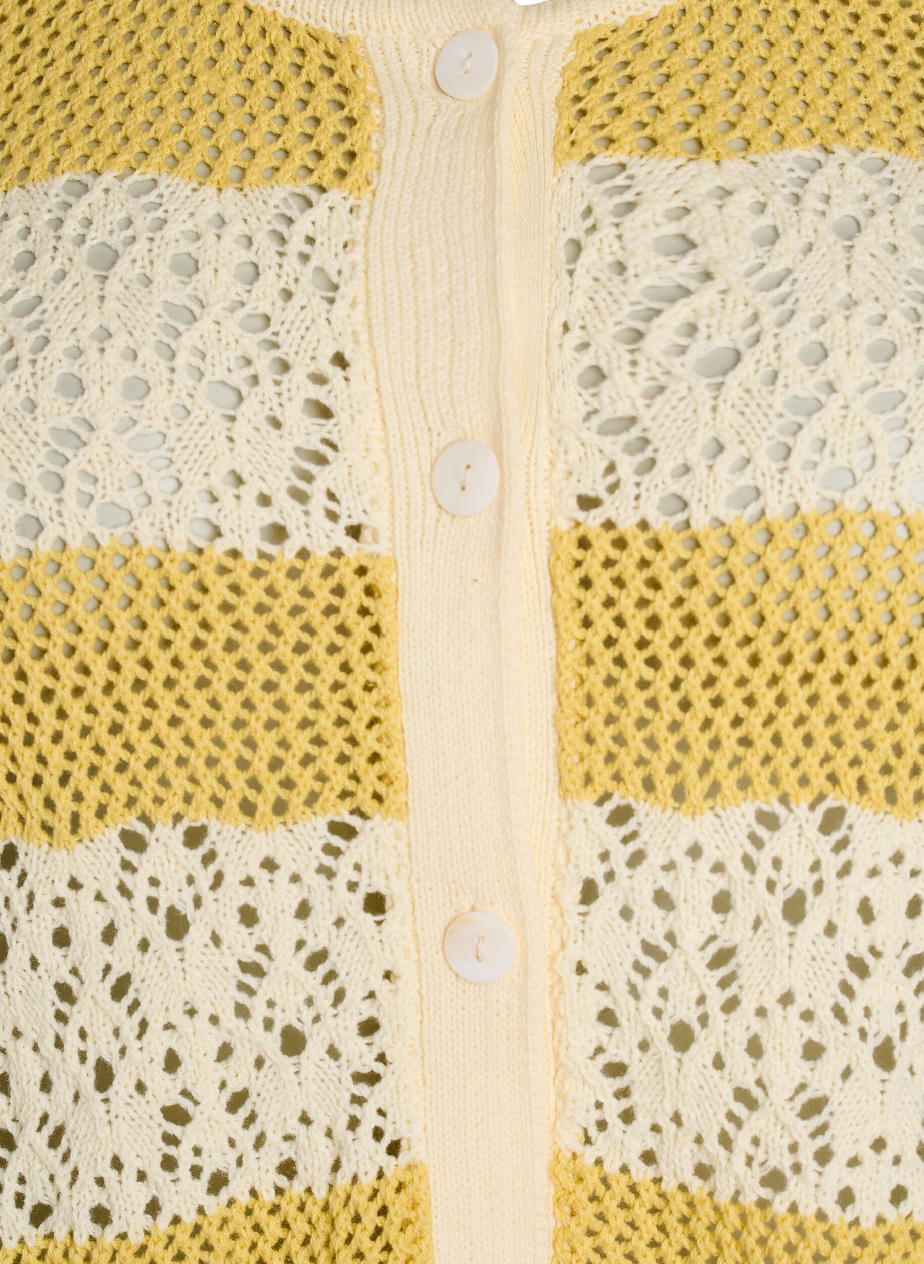 Zizzi Cardigan en maille avec broderie ajour&eacute;e et rayures, Jaune moutarde, Packshot image number 2
