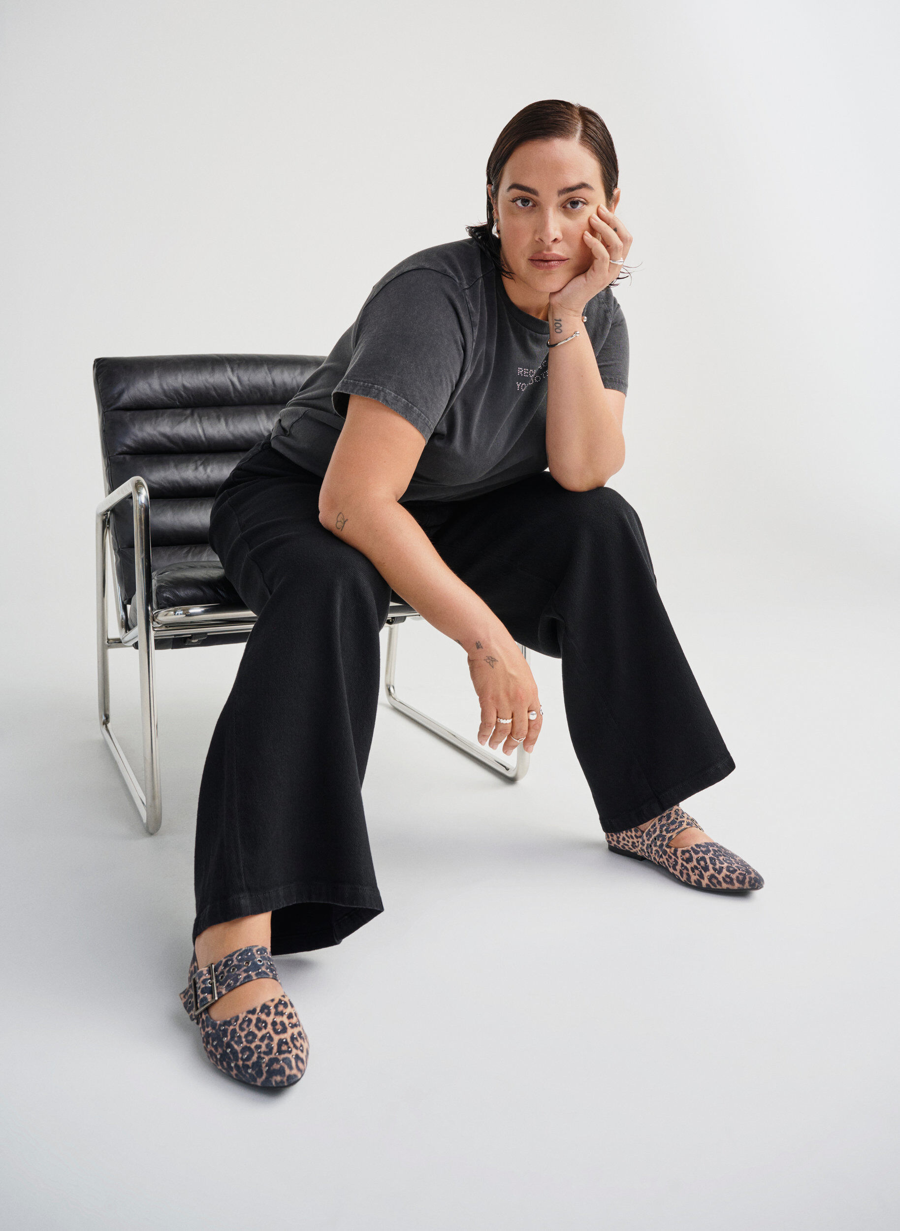 Zizzi Extra-Weite - Leopardprint Ballerina mit Schnalle und Nieten, Braun, Image image number 0