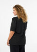 Bluse mit Knopfdetail und kurzen Puffärmeln, Schwarz, Model image number 2