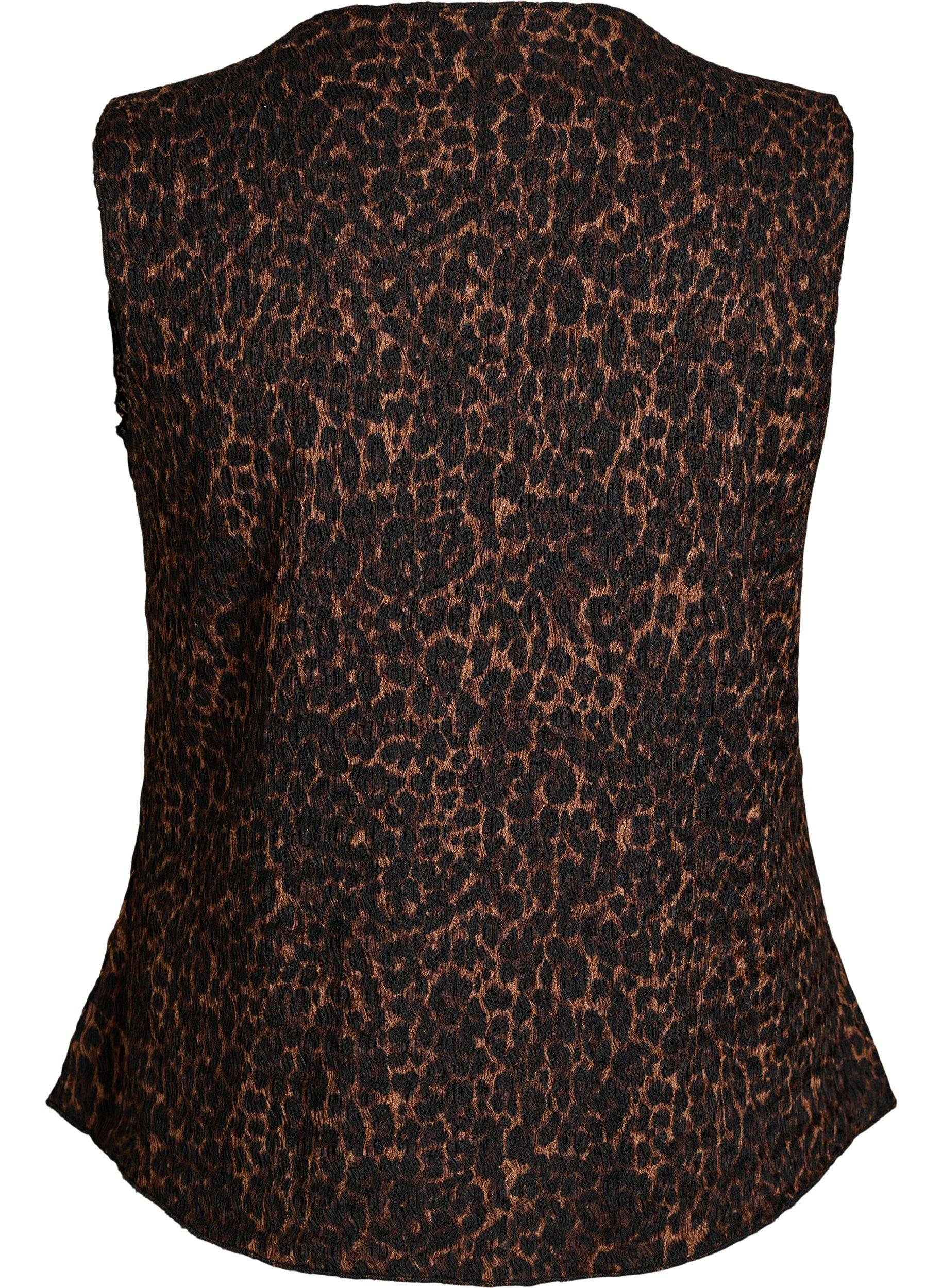 Zizzi Top sans manches &agrave; texture ondul&eacute;e et fermeture boutonn&eacute;e, Marron, Packshot image number 1