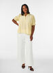 Kurz&auml;rmelige Bluse aus einer Viskosemischung mit Struktur und R&uuml;schen&auml;rmeln, Gelb, Model image number 1