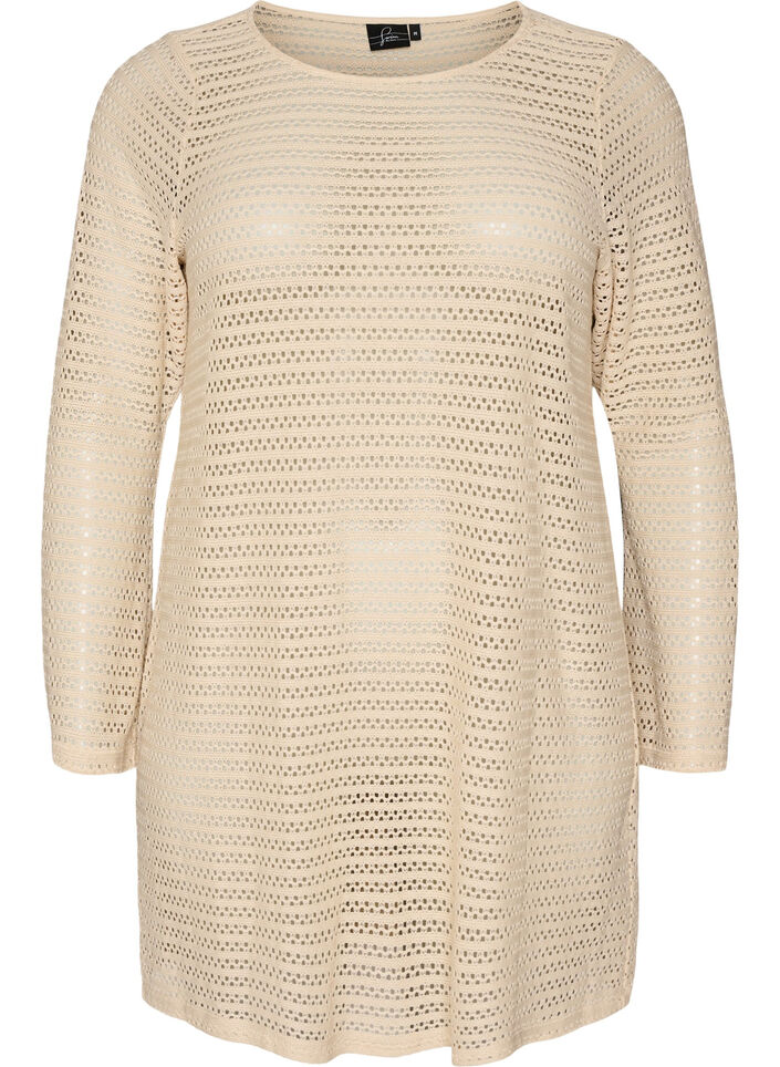 Strandkleid mit Lochstickerei und langen &Auml;rmeln, Beige, Packshot