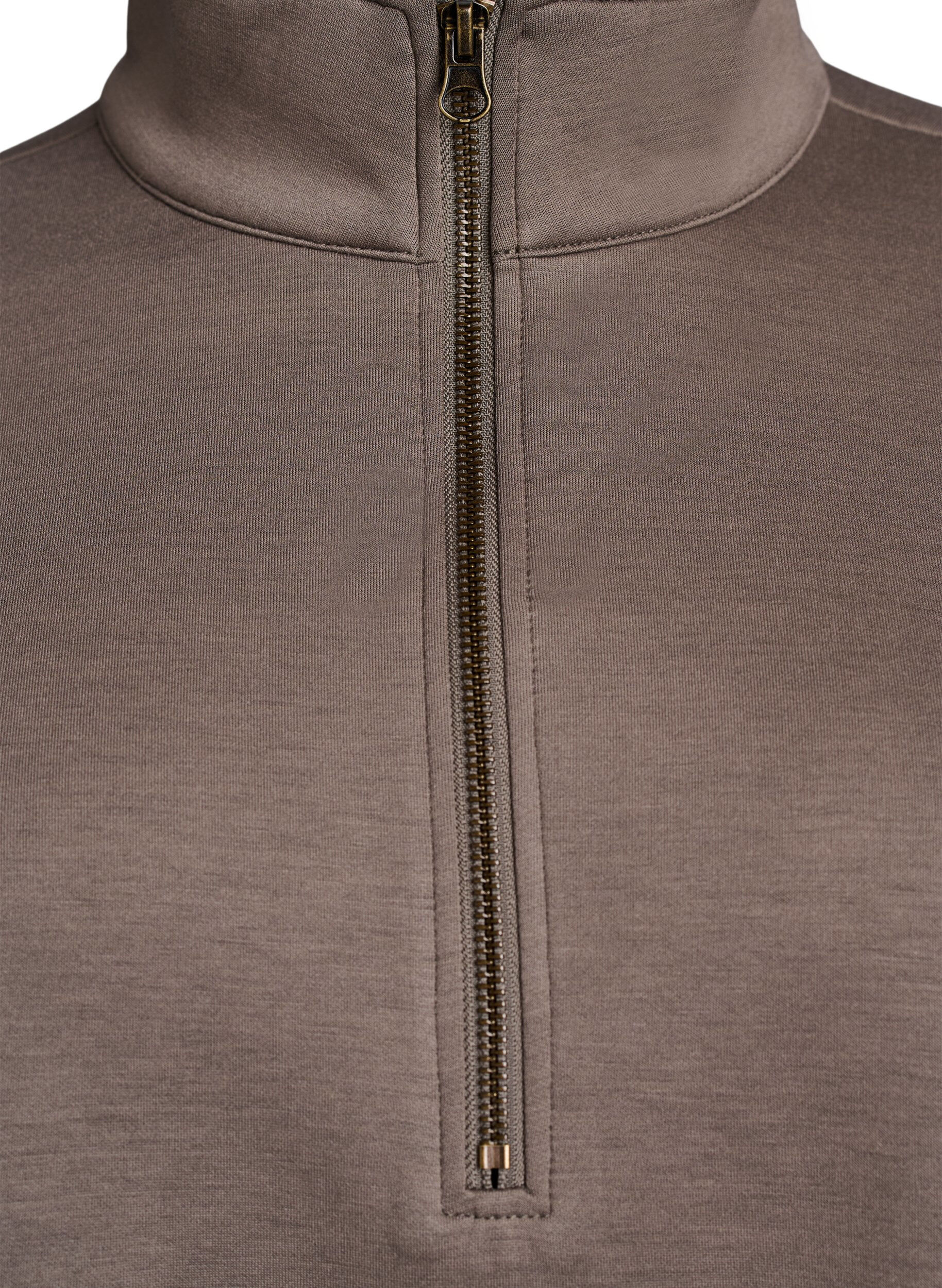Zizzi Kurz&auml;rmeliges Sweatshirt mit hohem Kragen, Braun, Packshot image number 2