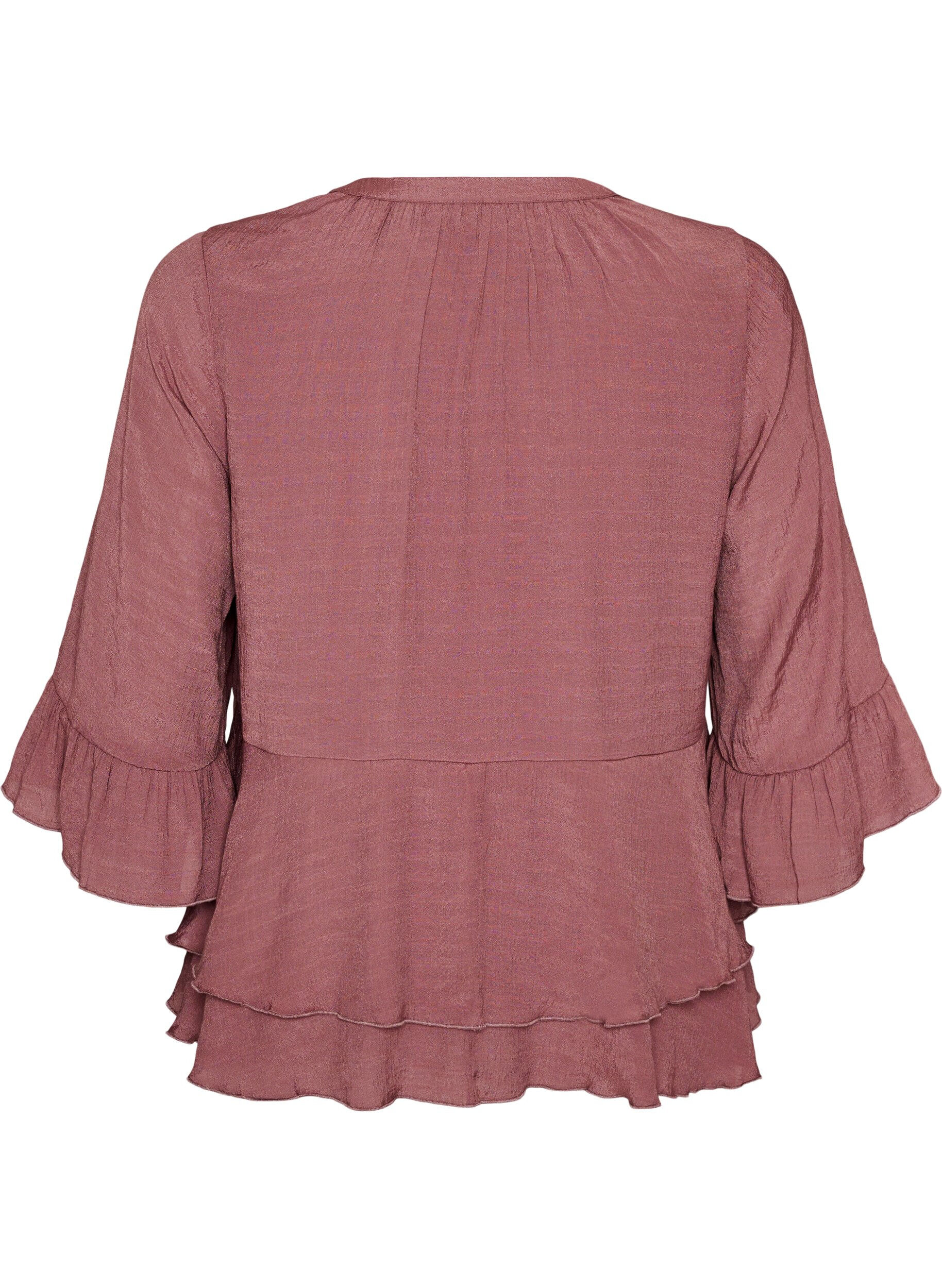 ZizziBlouse &agrave; manches 3/4 et volants, Rose, Packshot image number 1